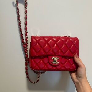 Red Quilted Leather Shoulder Bag